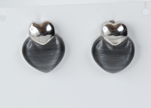 Sterling Silver Grey Double Heart Stud Earrings